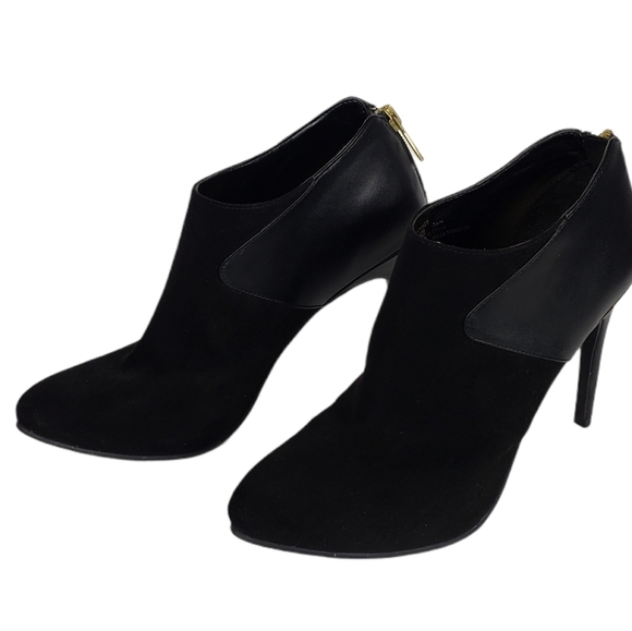 Michael Shoes - Black Suede Leather Ankle Boots Gold Zip Booties